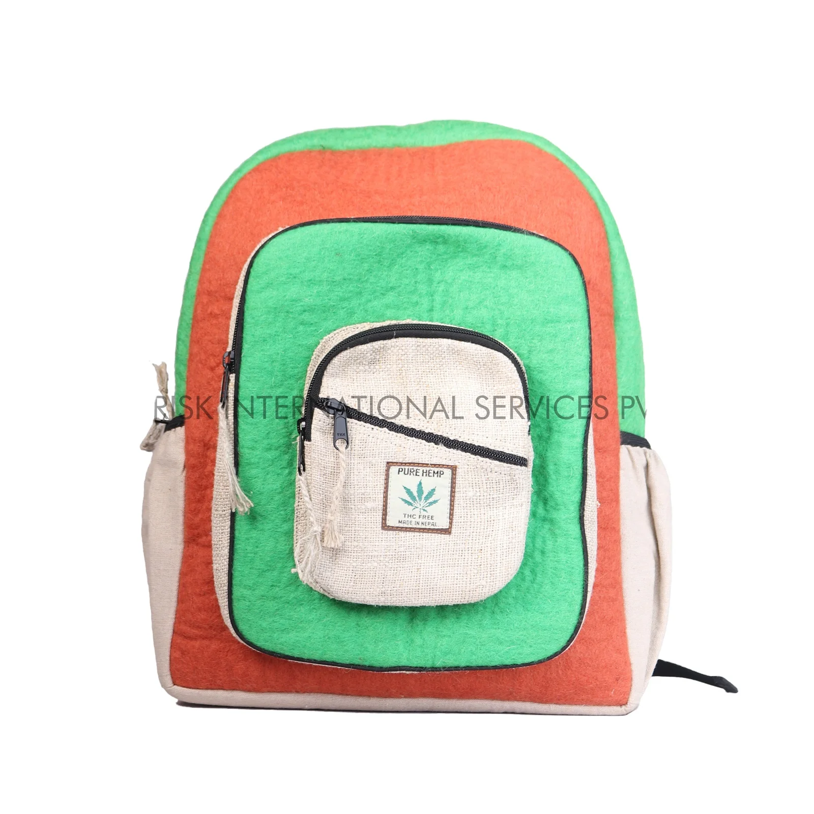 Natural Organic Handmade Hemp Backpack Ecofriendly Shoulder Hemp Bag Green Orange Beige Color Mixed Bag For Wholesale Nepal Made