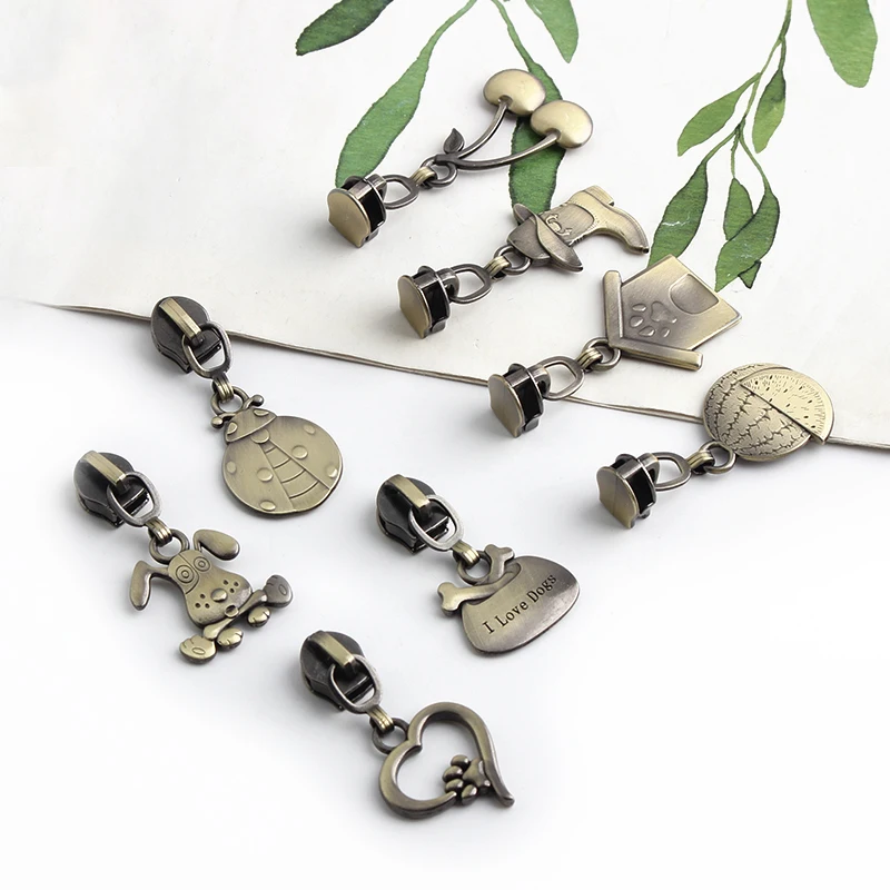 Nolvo World Custom Metal Replacement Cat Pussy Zipper Pulls Dog Puppy Rabbit Shape Small Animals Purses Zipper Sliders Head Lock