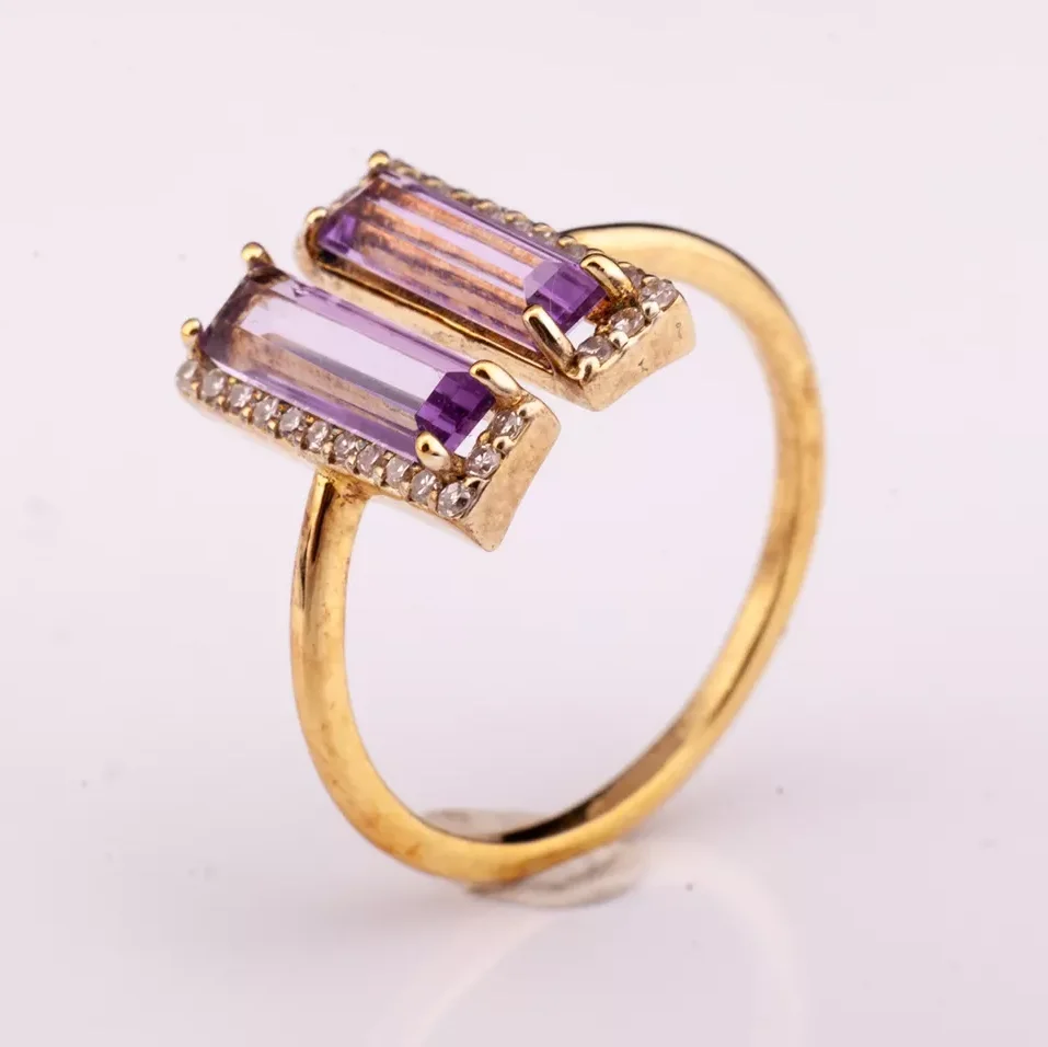14K gold plated silver 925 adjustable fine jewelry rings with natural amethyst high quality factory price fine jewelry rings