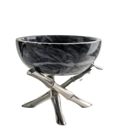 Black Marble Bowl Brass Footed Serving Bowl Handmade Decorative Presentation Bowl with Brass Legs Special for Gifting item