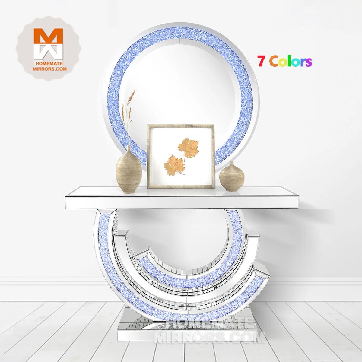 Competitive Modern style Mirrored C shaped Console Table with Crush Diamond