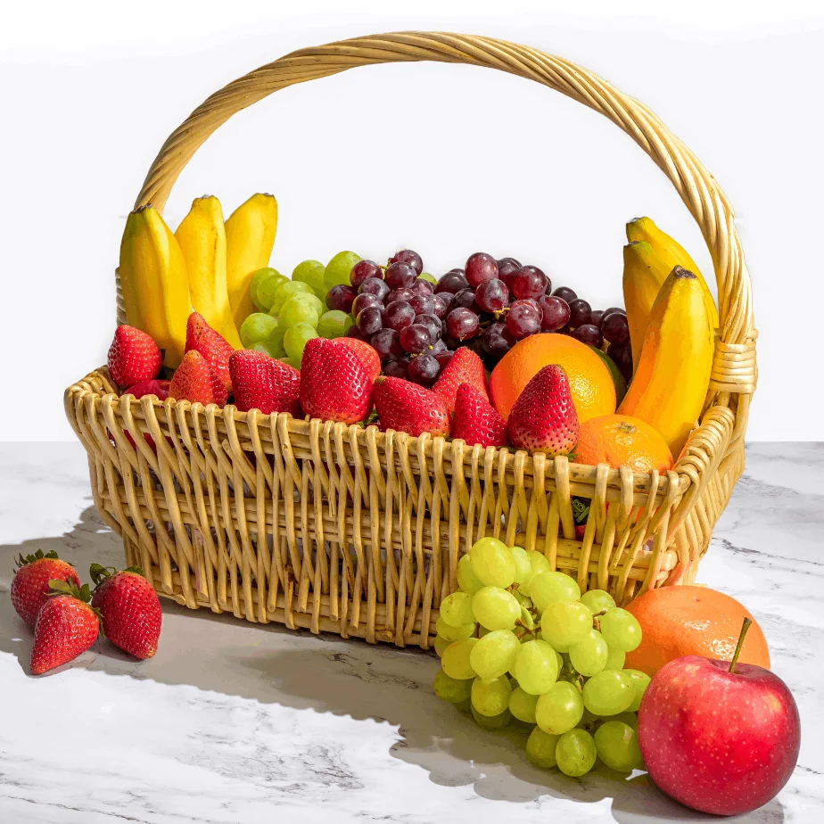 Round Wicker Gift Basket - Multipurpose Hand-woven Rattan Basket with Handle for Flowers, Fruit and Gift Hamper Basket