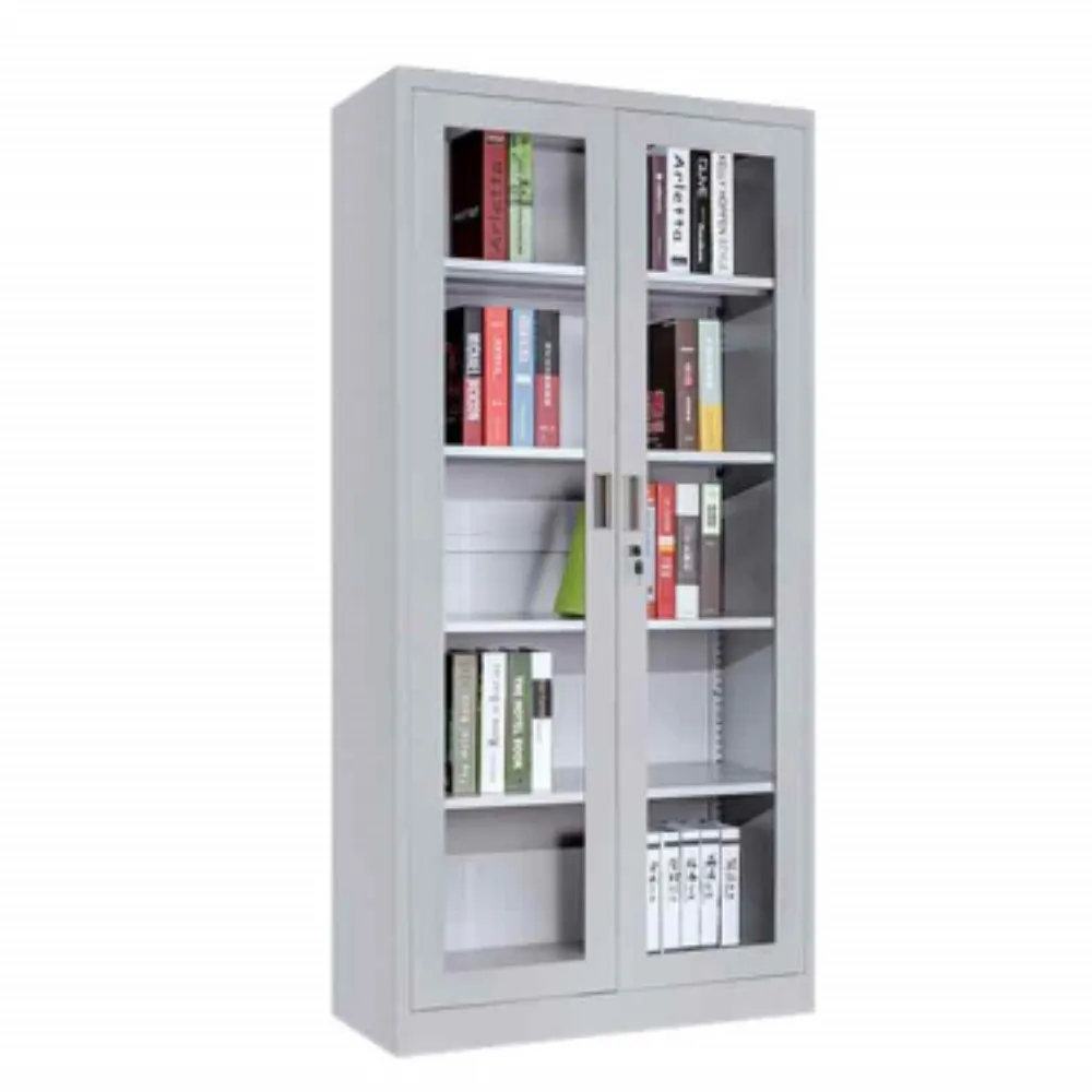 Cheap Price Modern Iron Cupboard Office Furniture 2 Glass Door Metal File Cabinet with Swing door Cabinet