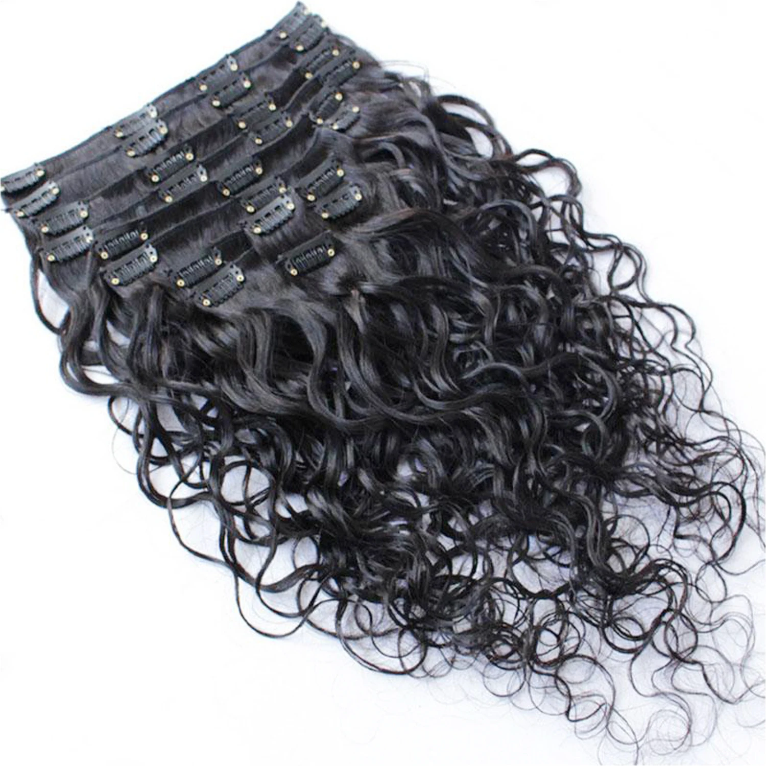 Clip in Hair Extensions 100% Human Hair Natural Color Wavy Curly Set Straight Blonde Color Ombre Color 7 Pcs INDIAN Hair Nail