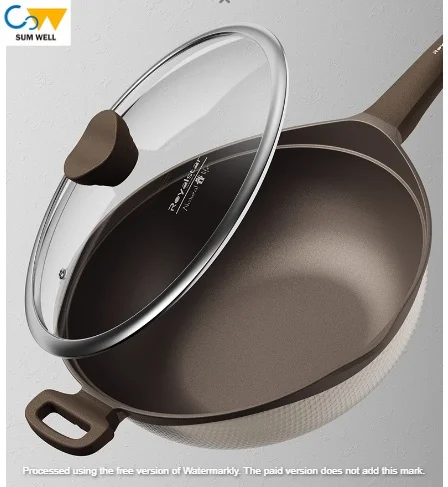 Clay two-color flat bottom wok non-stick pot household wok special for gas stoves suitable for induction cooker 30cm (suitable f