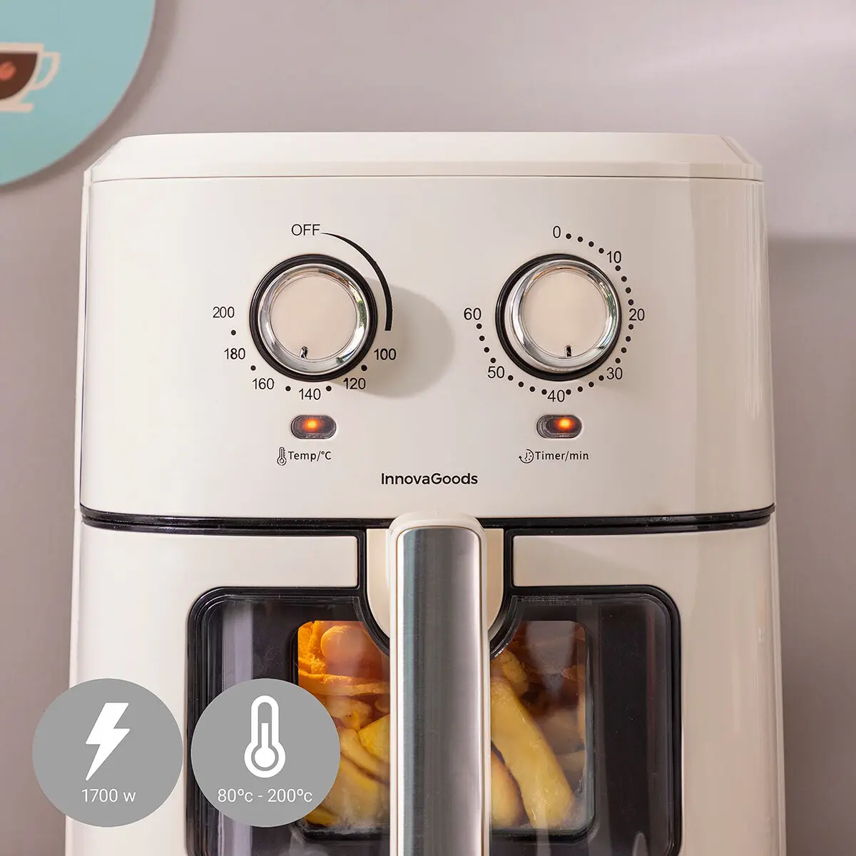 No-oil Fryer Innovagoods Vynner Air Fryers Air Fryer Oven Pro 6500 Stainless Steel Cream 1700 W 6,5 L Electric Round ES 2 Years