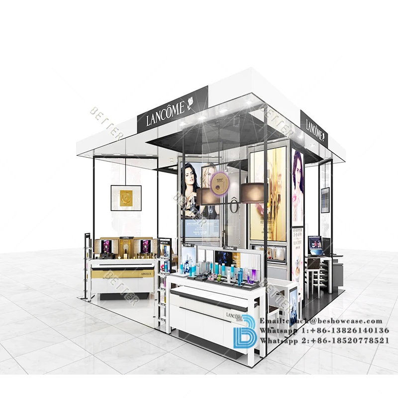 cosmetics kiosk with ceiling customized makeup mall kiosk cosmetic store design and manufacturer
