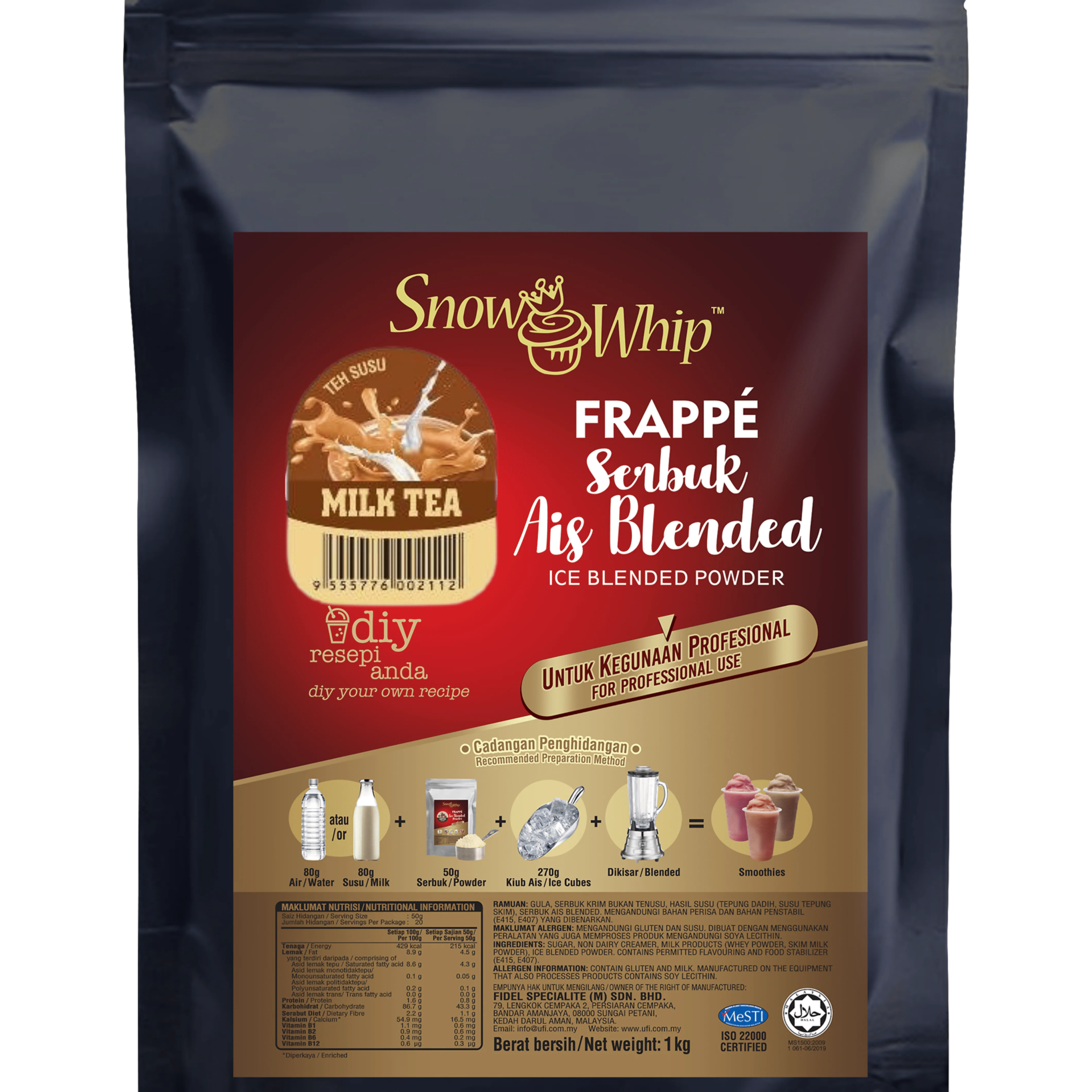 Milk Tea Flavour Instant Halal Snow Whip Ice Blended Powder Frappe Smoothies Milkshake Powder 1Kg From Malaysia