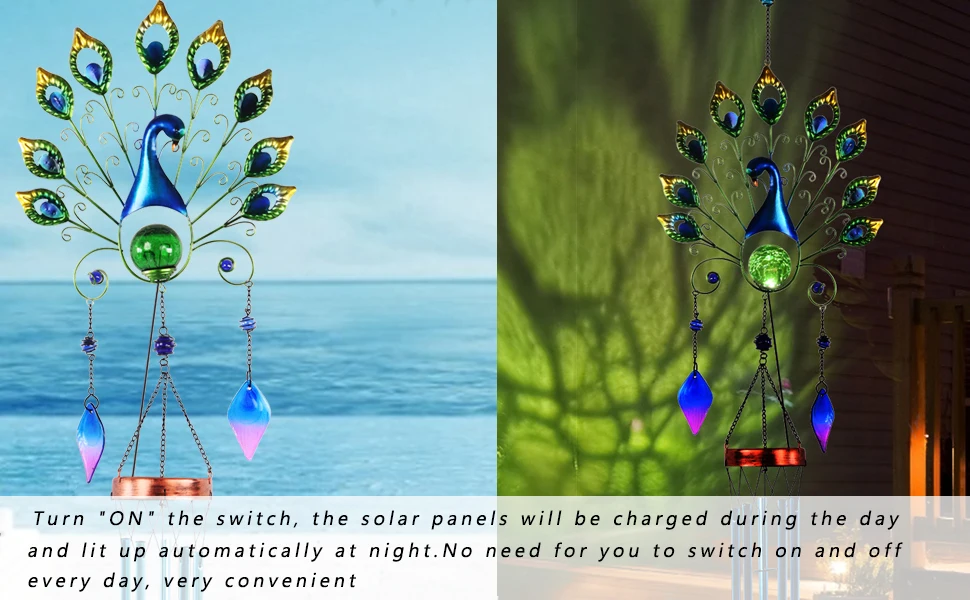 New Solar Peacock Wind Chimes Light Iron Art Sun Lawn Cast Light Outdoor Garden Decoration Waterproof Courtyard Light Wind Chime