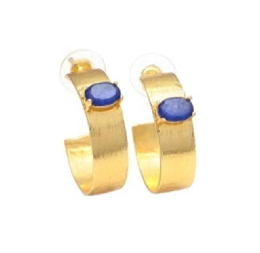 Adorn Yourself with the Elegant Beauty of Lavender Chalcedony Gemstone Gold Plated Round Stud Earrings