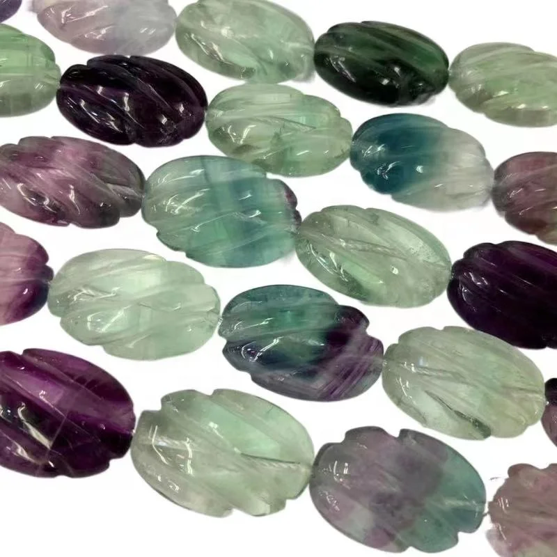 Natural Green Fluorite Carved Gemstone Oval Beads Carved Crystal Fluorite stone beads