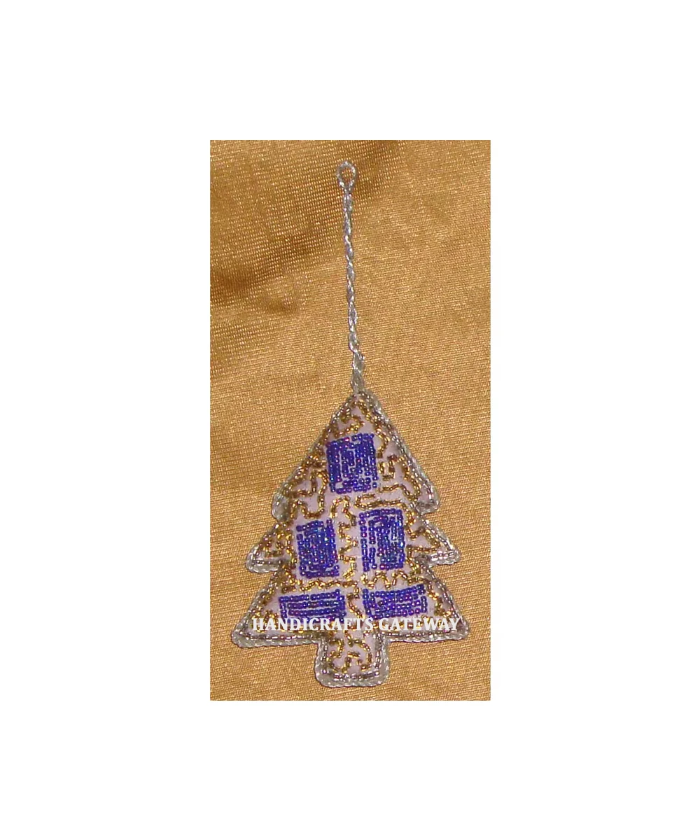 New Shining Blue Beaded And Golden Zari Work Christmas Ornaments With Tree Shape Of Hanging Decoration Birthday Party Decoration