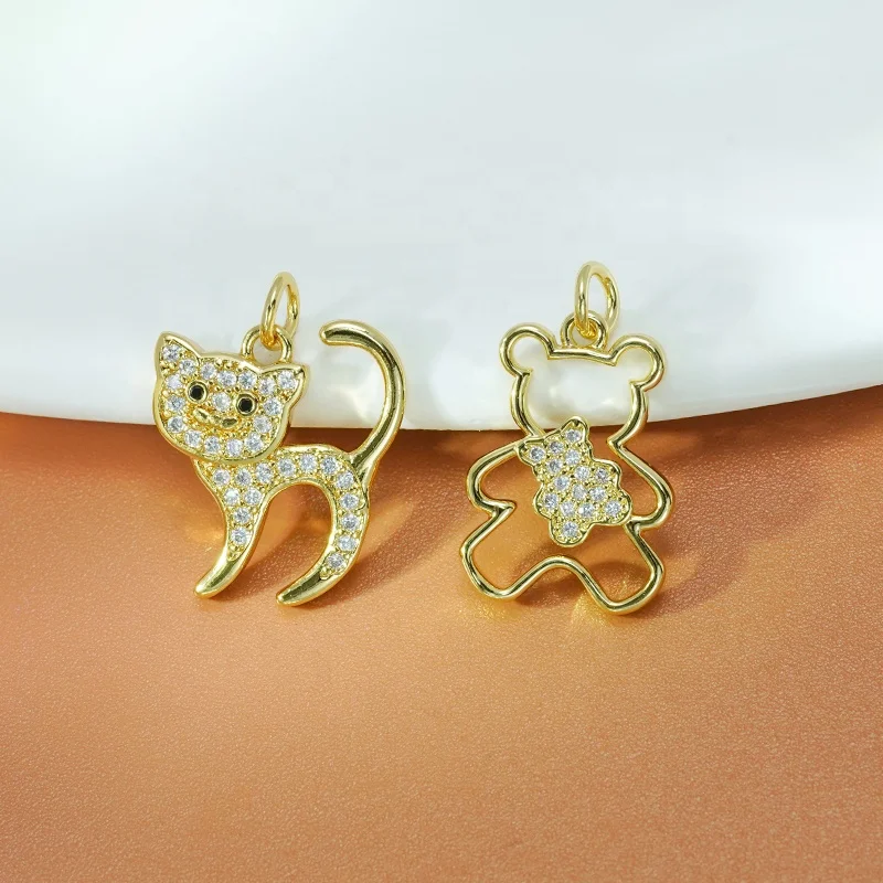 Aquatic Creatures Necklace Charm Colored Zirconia Animal Pendant Brass Elephant Cat Dolphin Pendants For Necklace Jewelry Making