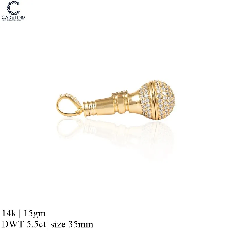 Icedout Microphone Pendant DJ Music Charm Unisex Pendant Hip Hop Rock Jewelry Gift for Him Microphone Rapper Custom Pendant