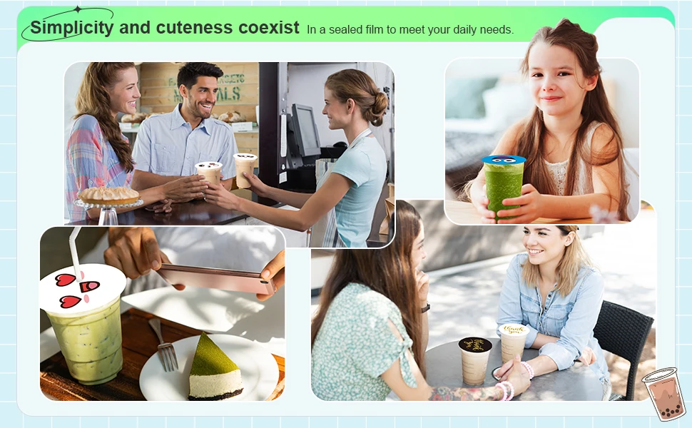 Cups Sealer Film for PP Plastic Paper Cups Sealing Machine for Boba, Water, Cold Coffee, Juice, Soda,Customized