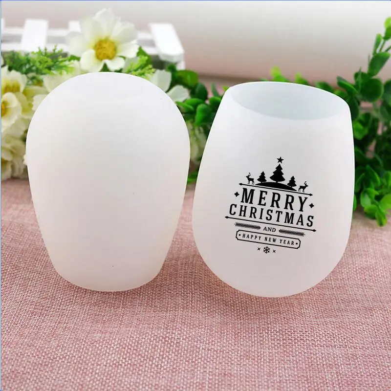 Happy New Year & Christmas gifts cup 4 colors choices 14OZ portable egg shape  silicone birthday cups