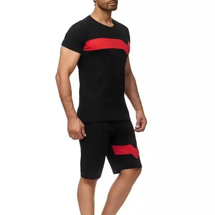 High Quality Custom Logo Summer Sets For Men White Shirt and Red Shorts With Customized Logo Men Summer Set