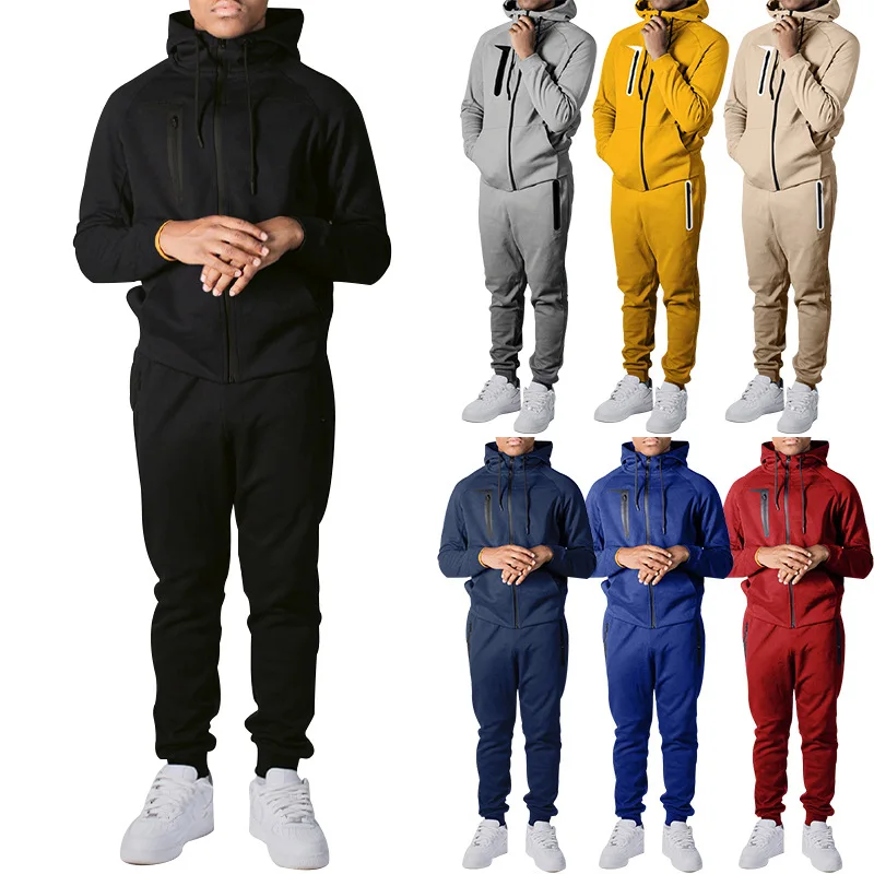 BSCI Manufacturer Wholesale Oversized Cotton Mens Track Suit Sets Custom Zip Up Hoodie Sweatsuit