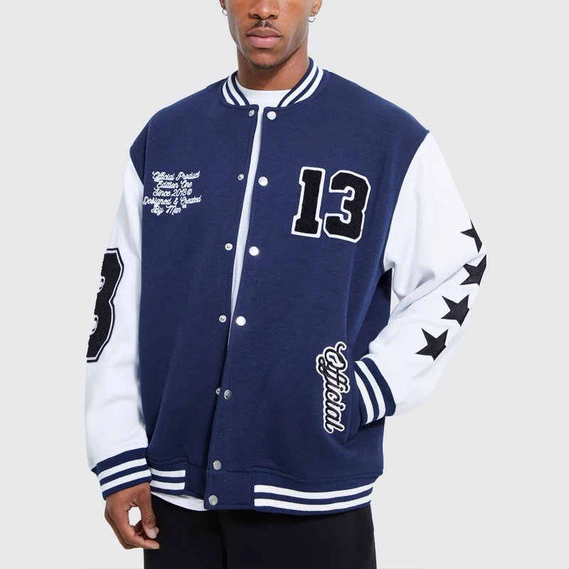 Oem Winter Oversized Size School Basketball Letterman Jacket Unisex Patches Cotton Fleece Green Letter Varsity Jacket