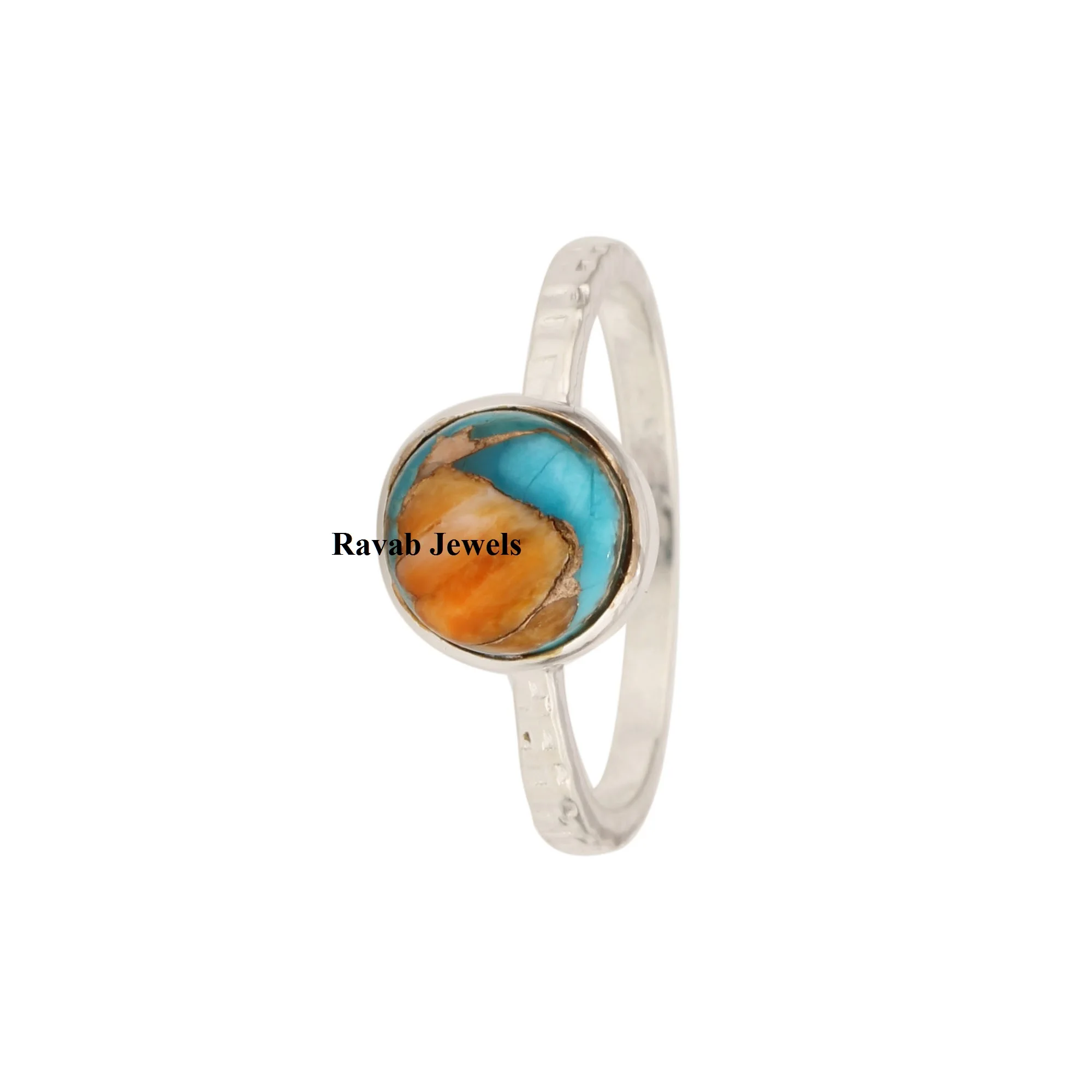 2024 Natural Spiny Oyster Copper Turquoise Best Selling Sterling Silver 925 Eternity Vermeil Ring Jewelry For Women and Girl
