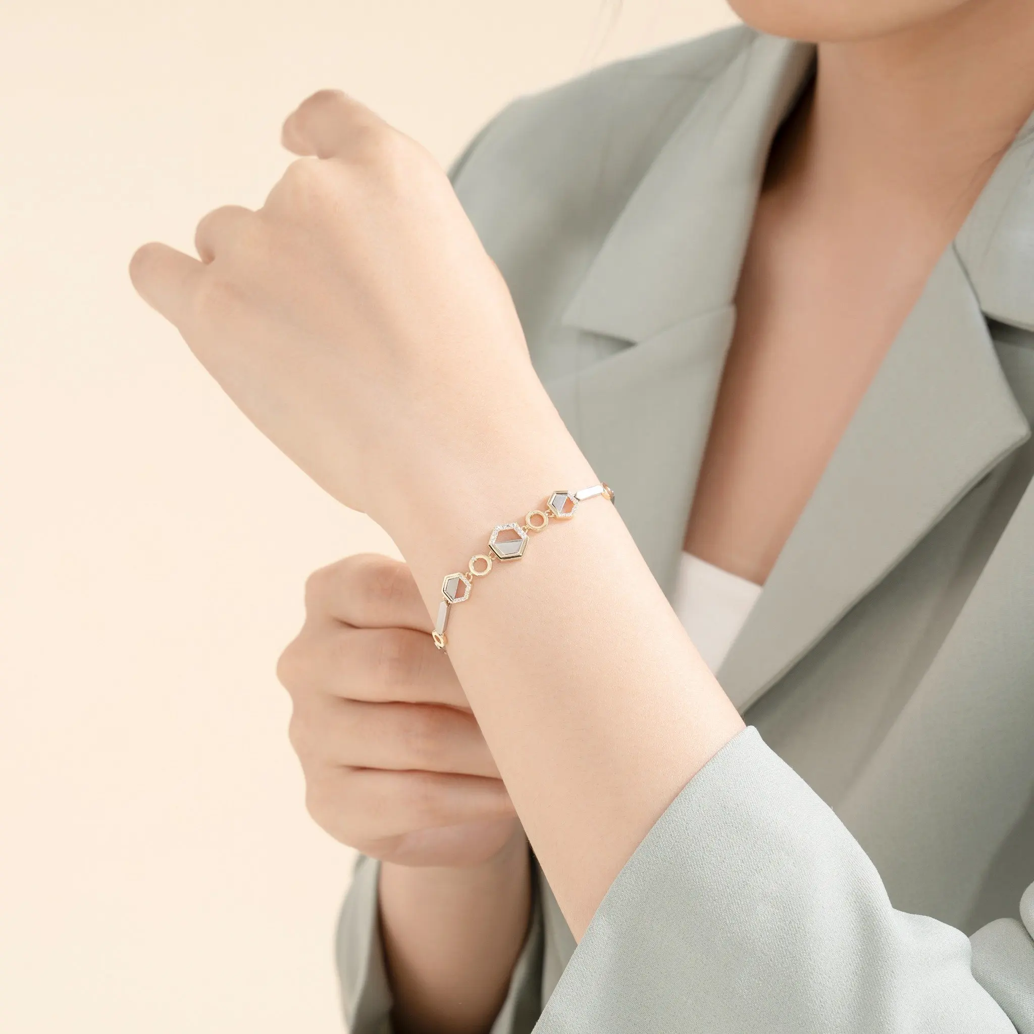 14K Gold Fine Jewelry Bracelets & Bangles for Woman Yellow gold & white gold bracelet HTJ Brand Vietnam Manufacturer LCC108