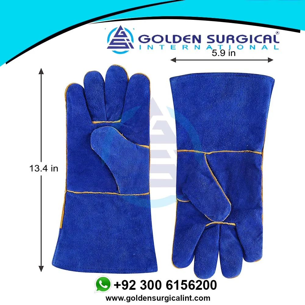 Перчатки для сварки термостойкие голубые кожаные перчатки 14 дюймов Mig Tig барбекю печи кемпинга печки