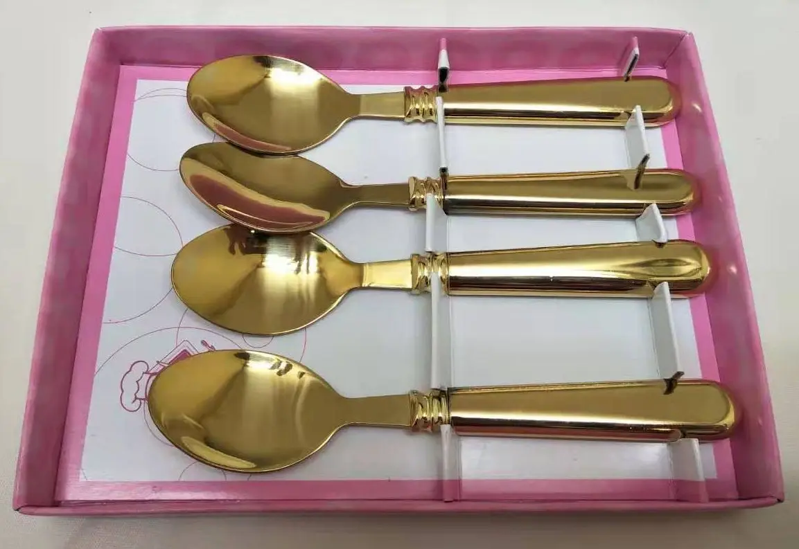 Manufacturer wood print high quality handle with stainless steel flatware set spoon fork knife teaspoon