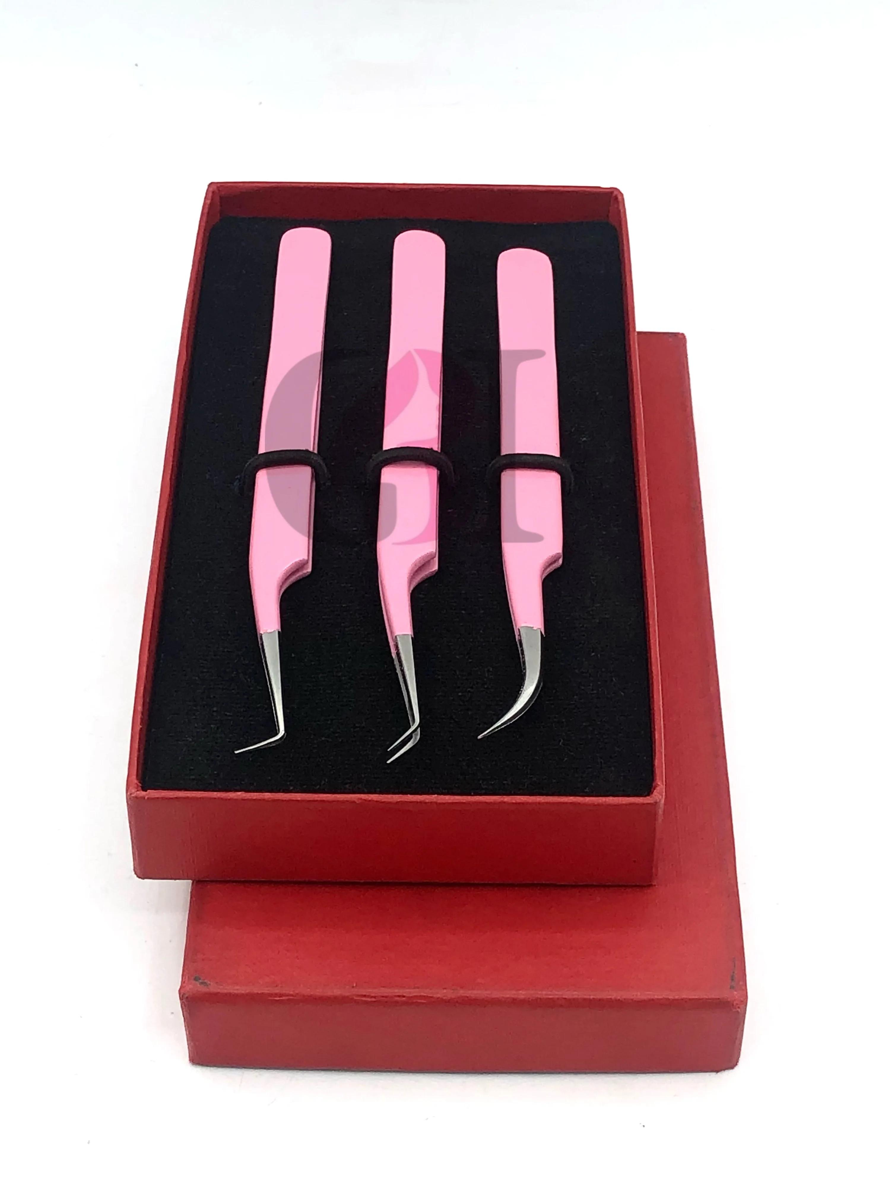 Best Eyelash Tweezers Set 90 Degree 45 Degree & Curved Light Pink Powder Coating Silver Tip Japanese Stainless Steel Beauty Tool