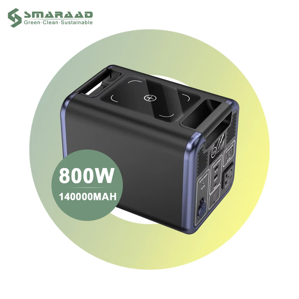 Portable Solar Power Station 800W 1200W LiFePO4 Battery Backup With 220V AC Outlet Wireless Charging Type-C LED Flashlight