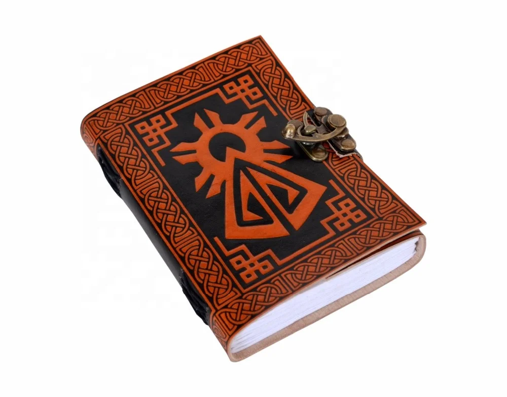Celtic Design Genuine Leather Handmade Journal Notebook Blank Page Red And Black Color Book Of Shadow Diary Antique Brass Lock