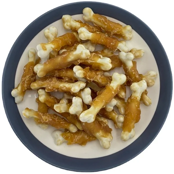 Private Label Natural factory Wholesale OEM dog food dried chicken breast wrap rawhide sticks 80g dog treats snack