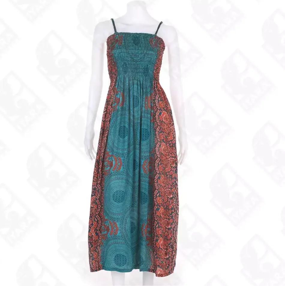 2022 New Designed Long Sleeve Maxi Dress Art print Hippie Boho Long Beach Maxi Women Dress from Thailand Factory