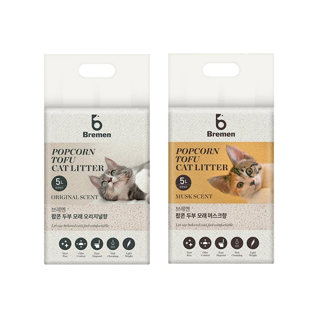 korean  Bremen of style Popcorn Tofu Cat Litter 5L High Quality and Hot Selling like clean sand comfortable feeling of dofu
