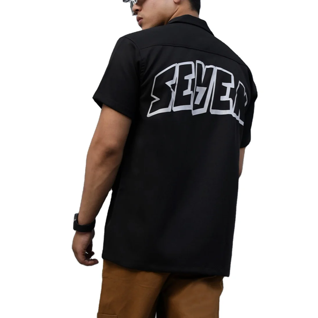 100% Cotton Unisex Customized Designer Logo Printed Streetwear High 320GSM Tshirt Clothing bowling shirts reflective strips