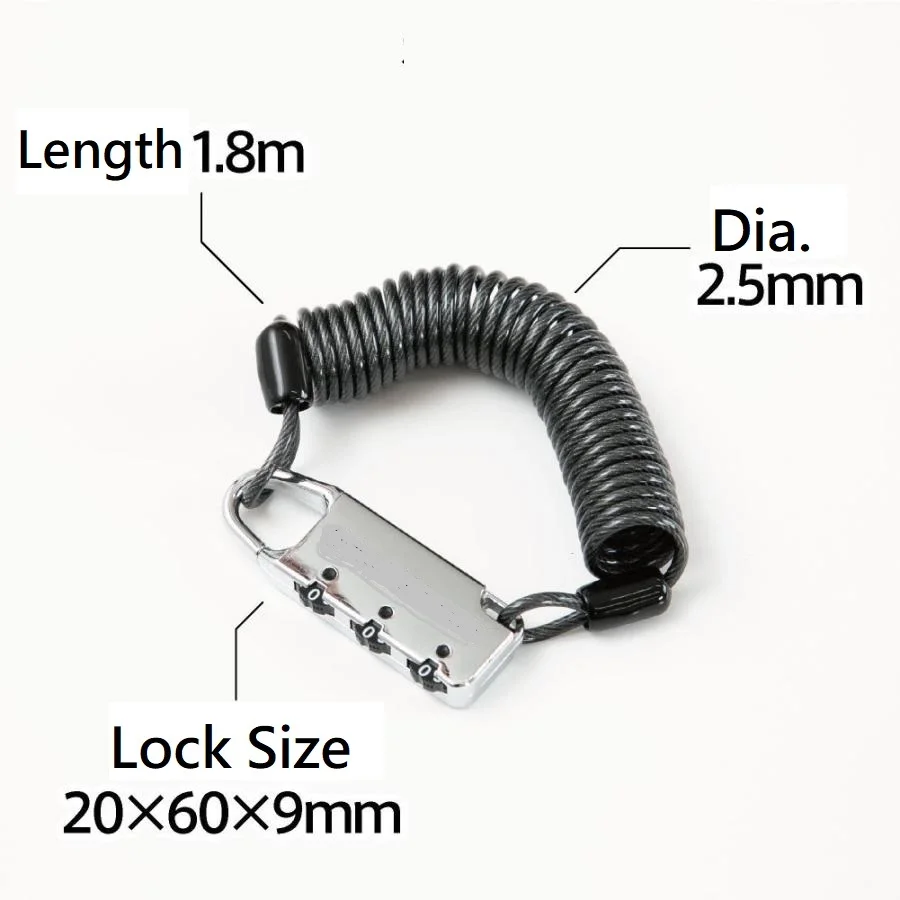 3 Digit Combination Anti-theft Motorcycle Bicycle Lock 2.5mm*180cm -Black