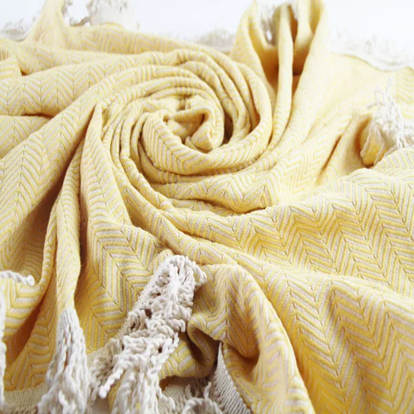 100% Cotton Yellow Peshtemal Damla Towel Handmade Chevron Patterned Turkish Style Bath Poncho All Ages Beach Pool Accessory