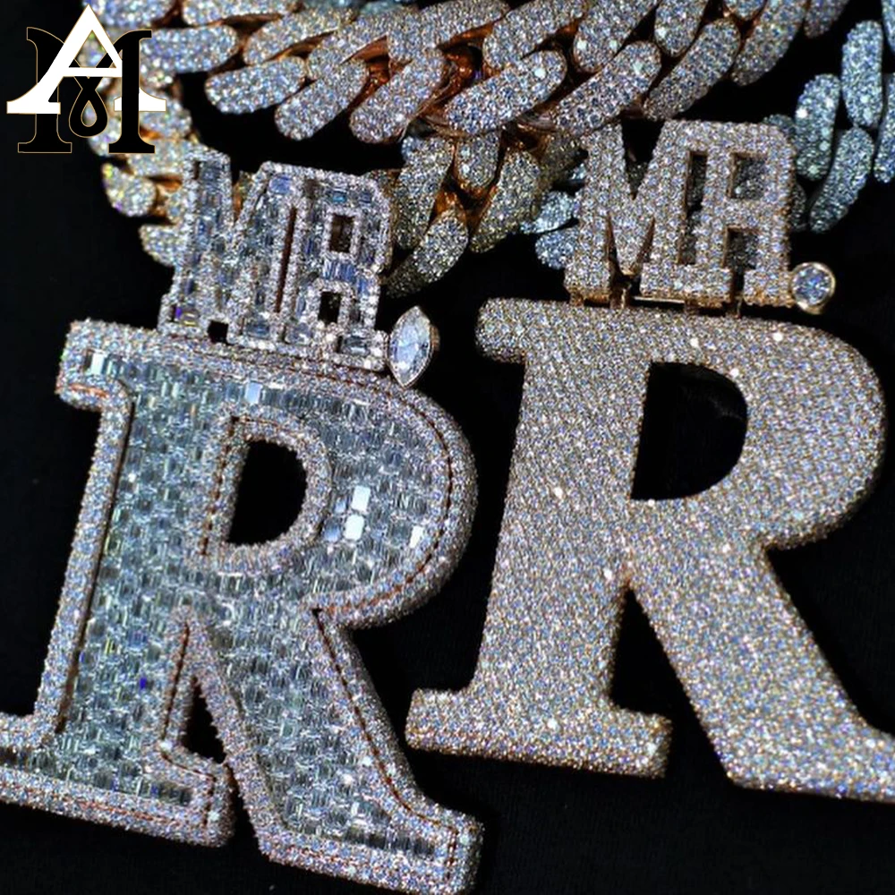 Iced Out Chain Pendant Men Jewelry Passes Diamond Tester 14K 18K Solid Gold Letter Name Hip Hop Custom VVS Moissanite Pendant