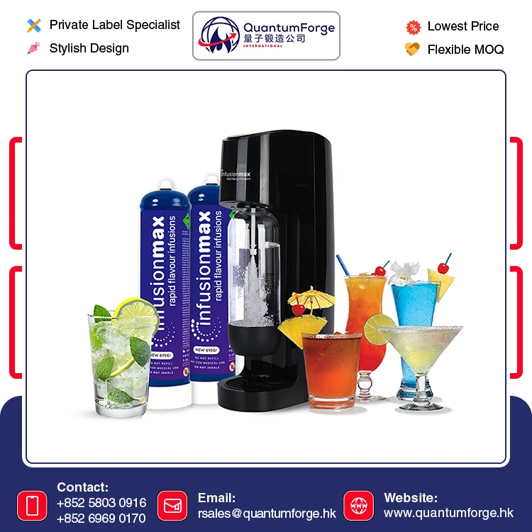 OEM Supply Private Label Customized Logo InfusionMax Rapid Flavour Infuser Sparkling Water Machine for Sodas and Cocktail Drinks