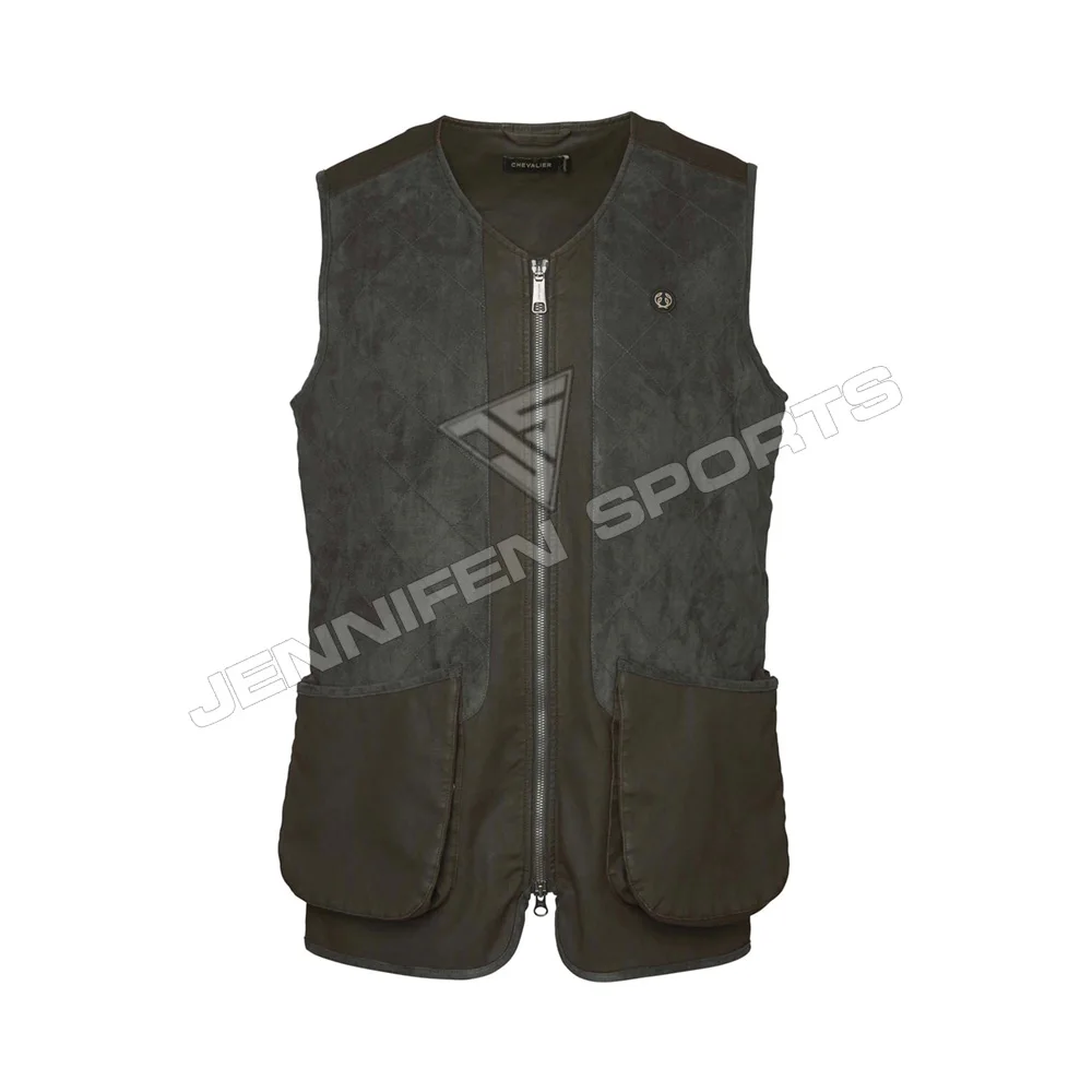 Men Hunting Vest Shell Material Cotton Canvas/Synthetic Fabric Zipper Closing Side Pockets Inside Woven Label&Hanging Loop