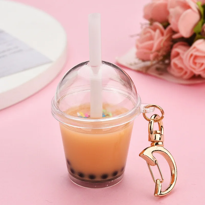 Selling hot Cheap Cute Bubble Tea Keychain Mini Pearl Milk Boba Tea Keychain Popular Acrylic Pendant Charms