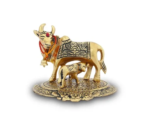 New Arrival Handmade Gold Plated Brass Cow & Calf  Return Gift And For Diwali Decoration And Home Decoration Item