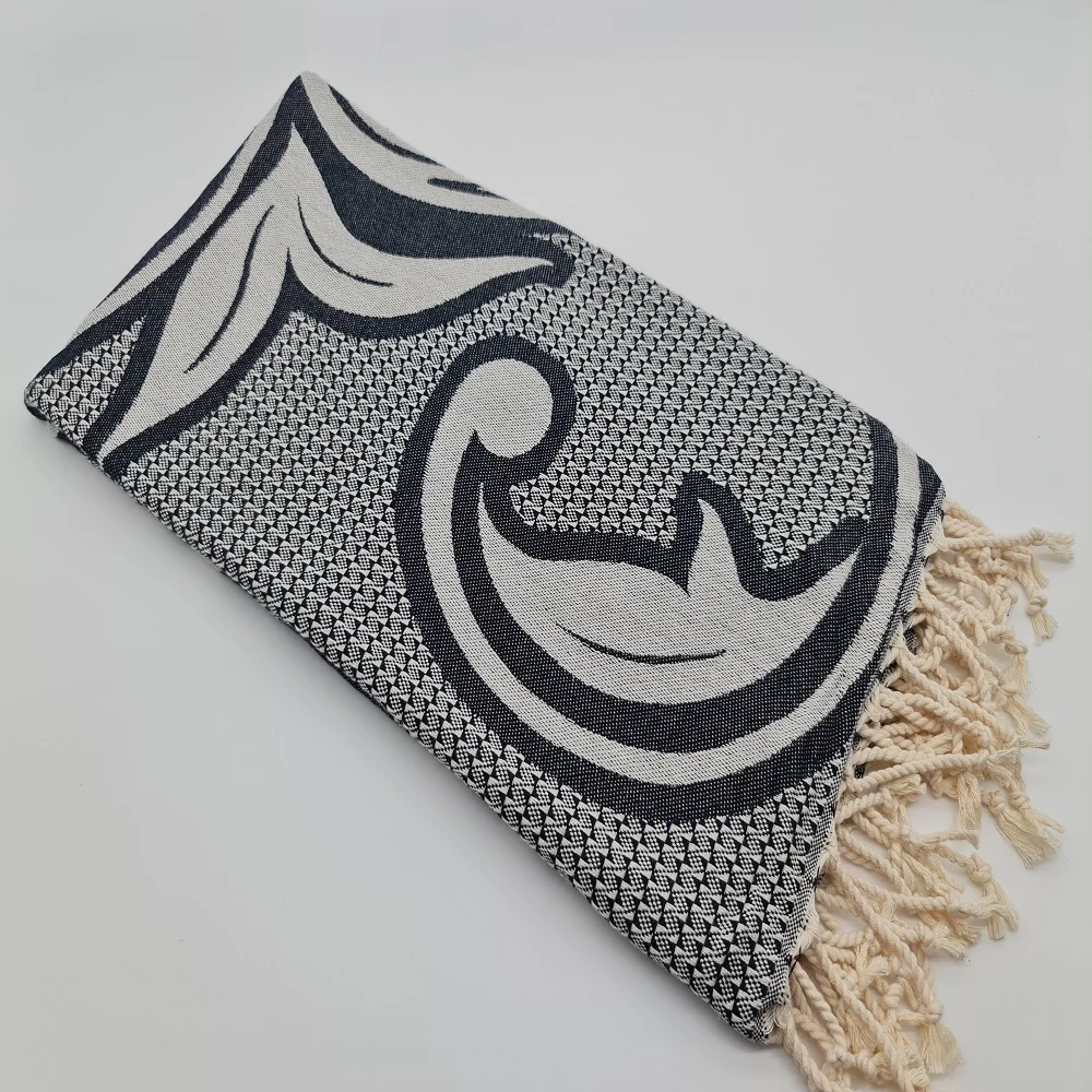Jacquard Towel Black Small Ivy  Design 100% cotton wholesale beach bath towels peshtemal hammam pestemal turkish towel