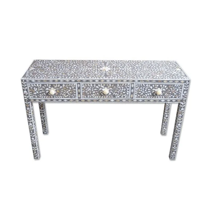 Standard quality wooden console table with bone inlay work for living room mop console table for home exporter from India