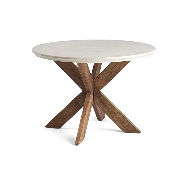 White Marble Top Wooden Base Center Table Natural Pure White Coffee table With Creative Wooden Base Sell At Reasonable Price