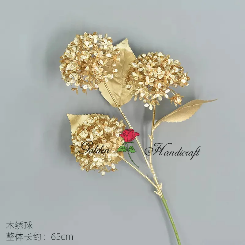 QSLH - E019 Wholesale Gold Plants Branch Hanging Flowers Long Stem Golden Ceiling Hanging Artificial Flowers Wedding Decoration