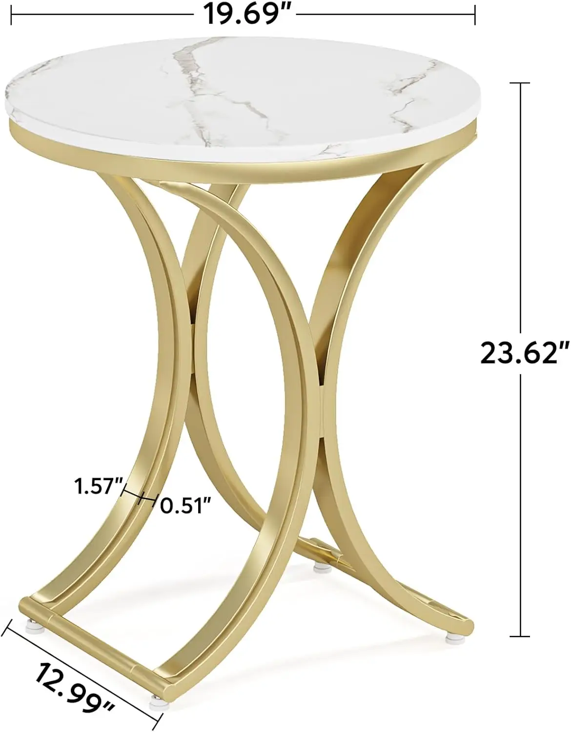 Half moon shape curved marble top coffee table gold Finish Round Stackable End Tables for Living Room or Office Decor