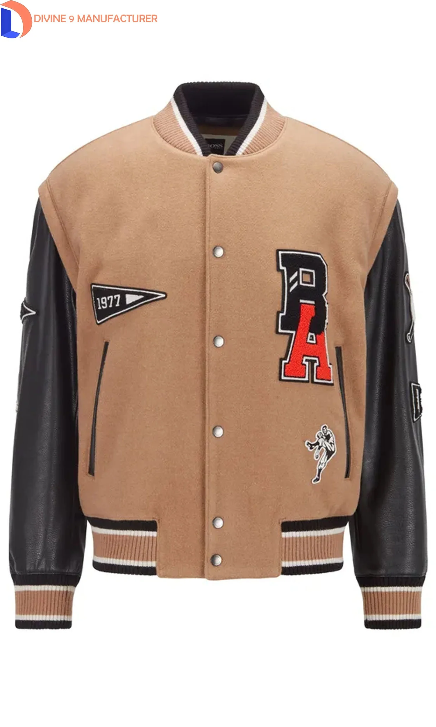 OEM Custom Leather Patch Logo Baseball Vintage Letterman Varsity Jacket Manufacture  By Divine 9