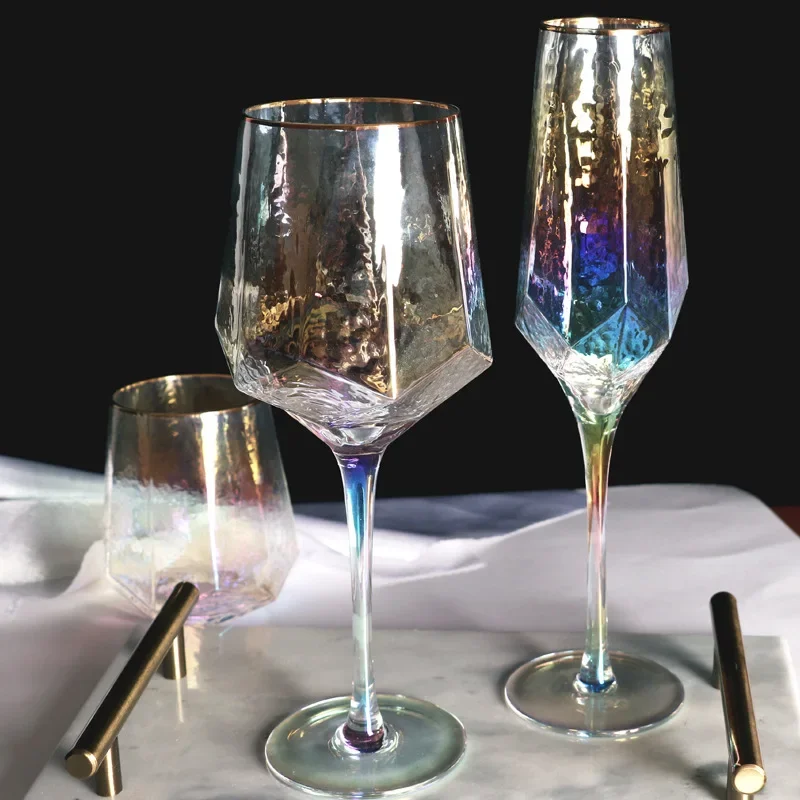 Creative Glass Wine Glasses Home Hammered Goblet Red Wine Goblet High Quality Diamond Champagne Goblet