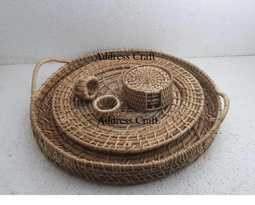 Elegant Style Best Price Hand Woven Rattan Tray Indian Handmade Wicker Serving Tray Round Shape Rattan Bamboo Tray At Best Price