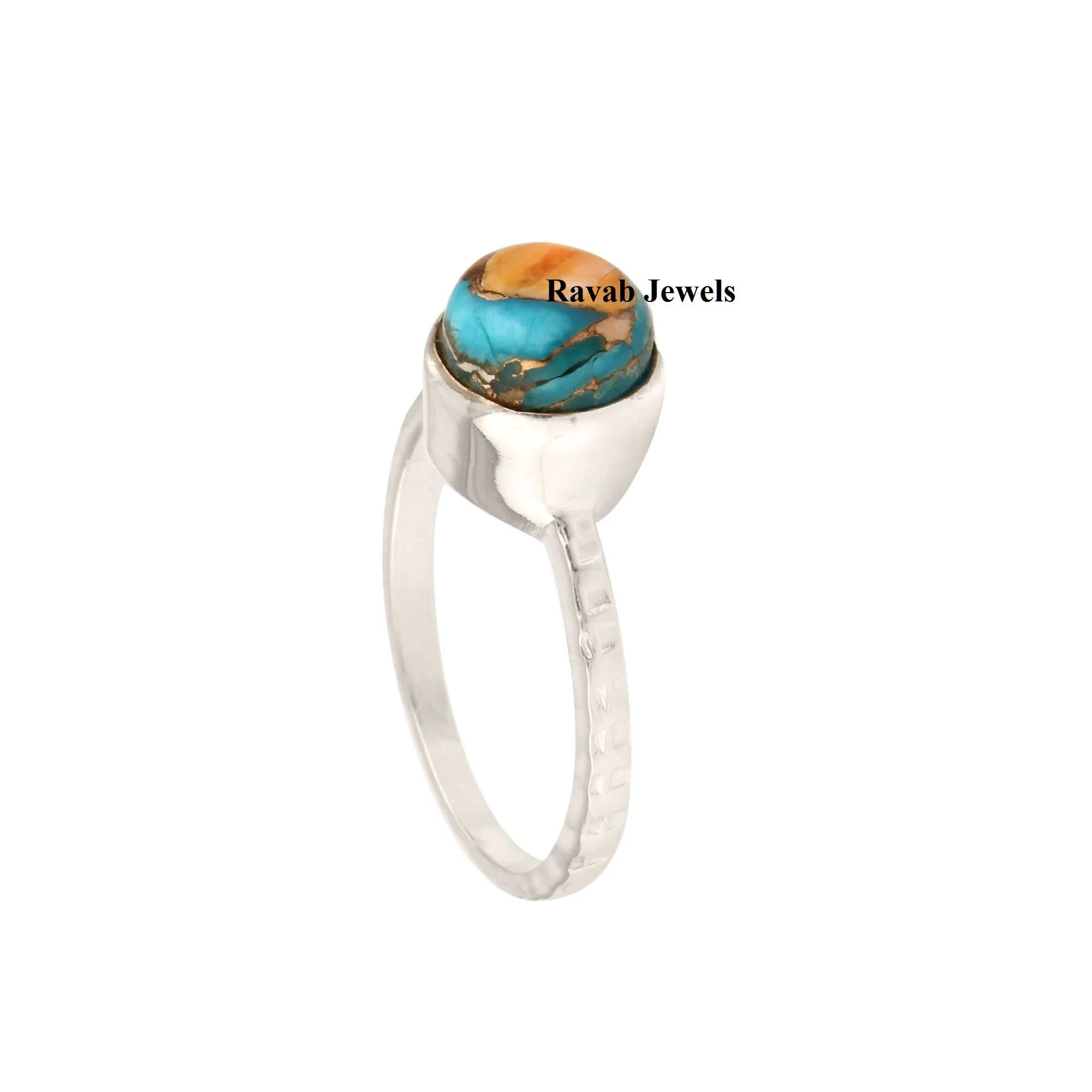 2024 Natural Spiny Oyster Copper Turquoise Best Selling Sterling Silver 925 Eternity Vermeil Ring Jewelry For Women and Girl